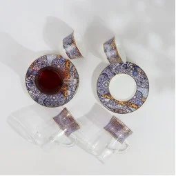 طقم شاي وقهوة - 36 قطعة - فخم بزخارف ملونه و تصميم فاخر بخطوط ذهبية - 2SS1-T01-072