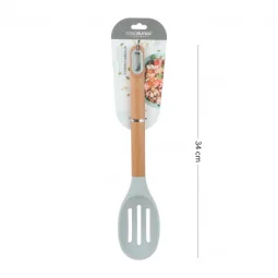 Silicone Cooking Spoon with Wood Handle - Light Grey