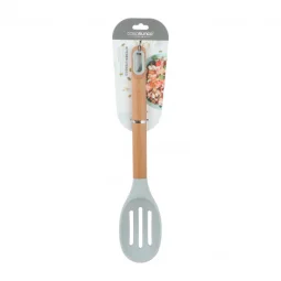 Silicone Cooking Spoon with Wood Handle - Light Grey