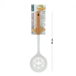 Silicone Ladle Spoon, Perforated, Wooden Handle - Beige