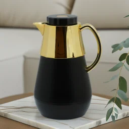 ترمس شاي مفرد لون اسود يد ذهبي 1 لتر