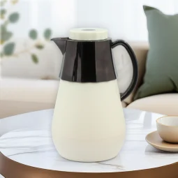 Cream color single tea thermos with titanium handle, 1 liter