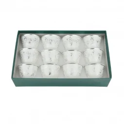 Modern Design Coffee Cup Set - White Silver - 12 Pieces