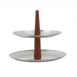 Hala 2-Tier Silver Steel and Wood Stand - 2GG7-521