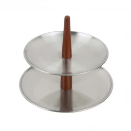 Hala 2-Tier Silver Steel and Wood Stand - 2GG7-521