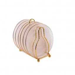 A set of distinctive glass sweet dishes, 6 pieces, with a metal stand - gold - 15 x 15 cm