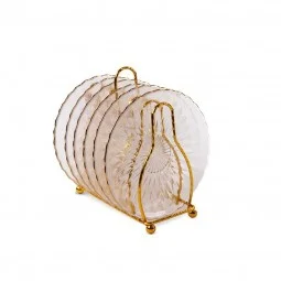 Glass sweet dish set, 6 pieces, with metal stand - gold - 15 x 15 cm