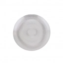 A set of 6-piece glass dessert plates with a metal stand, 15 x 15 cm
