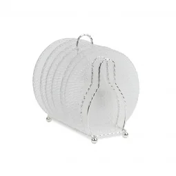 6-Piece Glass Dessert Plate Set with Metal Stand - Silver - 15 x 15 cm