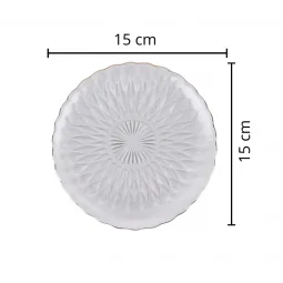 A set of 6-piece glass dessert plates with metal stand/black