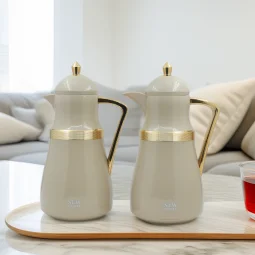 A distinctive and elegant coffee and tea thermos set - 1 liter and 1 liter - light gray