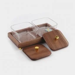 Square wooden and glass nut boxes divided with a 2-section lid, 11*21*5cm