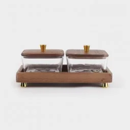 Square wooden and glass nut boxes divided with a 2-section lid, 11*21*5cm