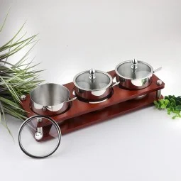 علب سكريات خشب استيل  - 3 خانة - 12*34 سم
