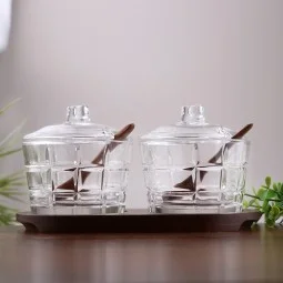 علب سكريات خشب وزجاج - 2 خانة - 11*21 سم 