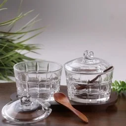 علب سكريات خشب وزجاج - 2 خانة - 11*21 سم 