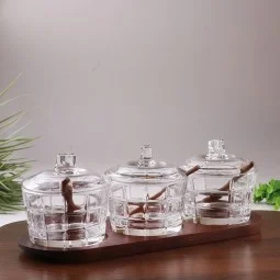 علب سكريات خشب وزجاج - 3 خانة - 11*31*5سم
