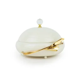 Serving plate with beige and gold lid - 2SS7-1287
