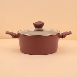 Purple aluminum pot with a transparent heat-resistant glass lid, modern design, 26 cm – 2M1A400064