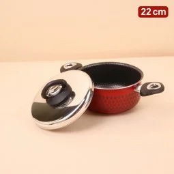 قدر تيفلون بغطاء ستانلس ستيل مقاس 22 سم - 2S1A00261