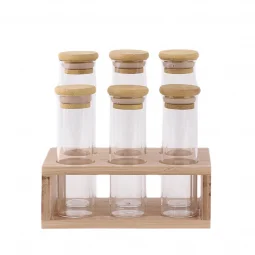 A set of glass spice jars with a stand, 7 pieces