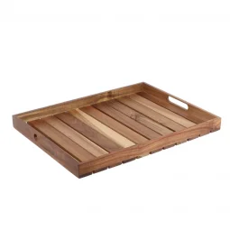 Elegant Wooden Serving Tray - Dark Brown - Rectangular