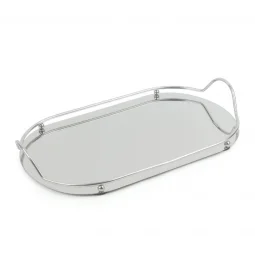 Elegant Mirrored Serving Tray - Oval - 27 x 44 cm / Silver