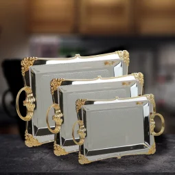 Stylish and modern stainless steel tabasi set - silver with gold edges - 3 pieces