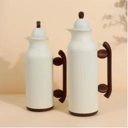 طقم ترامس قهوة وشاي بتصميم مميز - ابيض- سعة 1 لتر + 0.7 لتر -ضغاط - 2G1BB200161