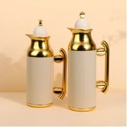 طقم ترامس قهوة وشاي بتصميم مميز - بيج - سعة 1 لتر + 0.7 لتر -ضغاط - 2G1BB200162