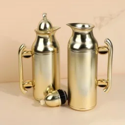 طقم ترامس قهوة وشاي بتصميم مميز - ذهبي مطفي- سعة 1 لتر + 0.7 لتر -ضغاط- 2G1BB200168
