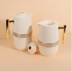 White Coffee and Tea Thermos Set - 1 Liter + 0.6 Liter Capacity - 2S1BB200091