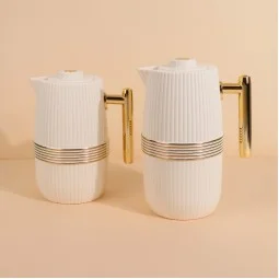 White Coffee and Tea Thermos Set - 1 Liter + 0.6 Liter Capacity - 2S1BB200091