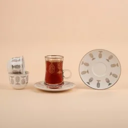 طقم ضيافة شاي و قهوة بنقوش عصرية وحواف ذهبية - 36 قطع