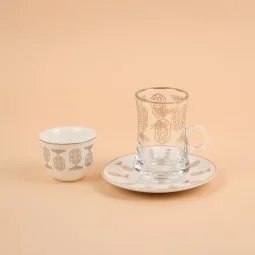 طقم ضيافة شاي و قهوة بنقوش عصرية وحواف ذهبية - 36 قطع