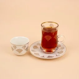طقم ضيافة شاي و قهوة بنقوش عصرية وحواف ذهبية - 36 قطع