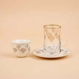 طقم ضيافة شاي و قهوة بنقوش عصرية وحواف ذهبية - 36 قطع