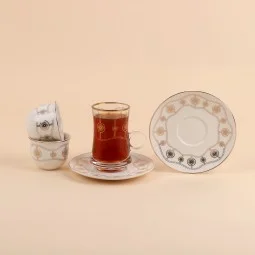 Tea and coffee serving set with modern designs and gold trim - 36 pieces