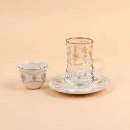 Tea and coffee serving set with modern designs and gold trim - 36 pieces
