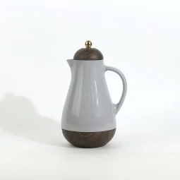 Luxury Wooden Design Thermos Flask - Grey and Wood Color - 1 Liter Capacity