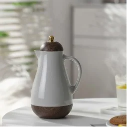 Luxury Wooden Design Thermos Flask - Grey and Wood Color - 1 Liter Capacity