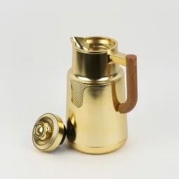 Matte Gold Thermos Flask with Wooden Handle - 1 Liter