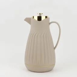 Classic Design Thermos Flask with Shiny Gold Lid - Beige, 1L