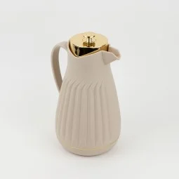 Classic Design Thermos Flask with Shiny Gold Lid - Beige, 1L