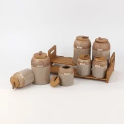 7-Piece Ceramic Spice Jar Set with Wooden Stand - 2SS1-R01-012