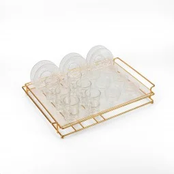 19-piece glass coffee and tea set with gold holder - 2SS1-T02-057