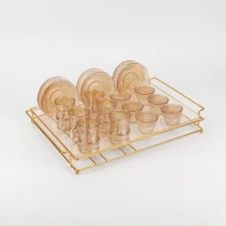 19-piece glass coffee and tea set with gold holder - 2SS1-T02-058
