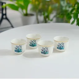 Green Rose Decorated Porcelain Coffee Cup Set - 12 Pieces