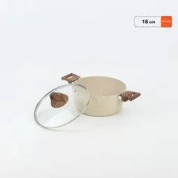 Granite saucepan with wooden handle and glass lid, Lonbeige - 18 cm 2S1A400182