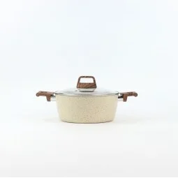 Granite saucepan with wooden handle and glass lid, Lonbeige - 18 cm 2S1A400182